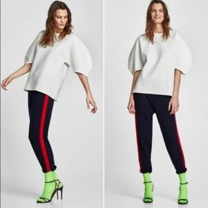 ZARA // cropped straight leg elastic waist side stripe knit pants